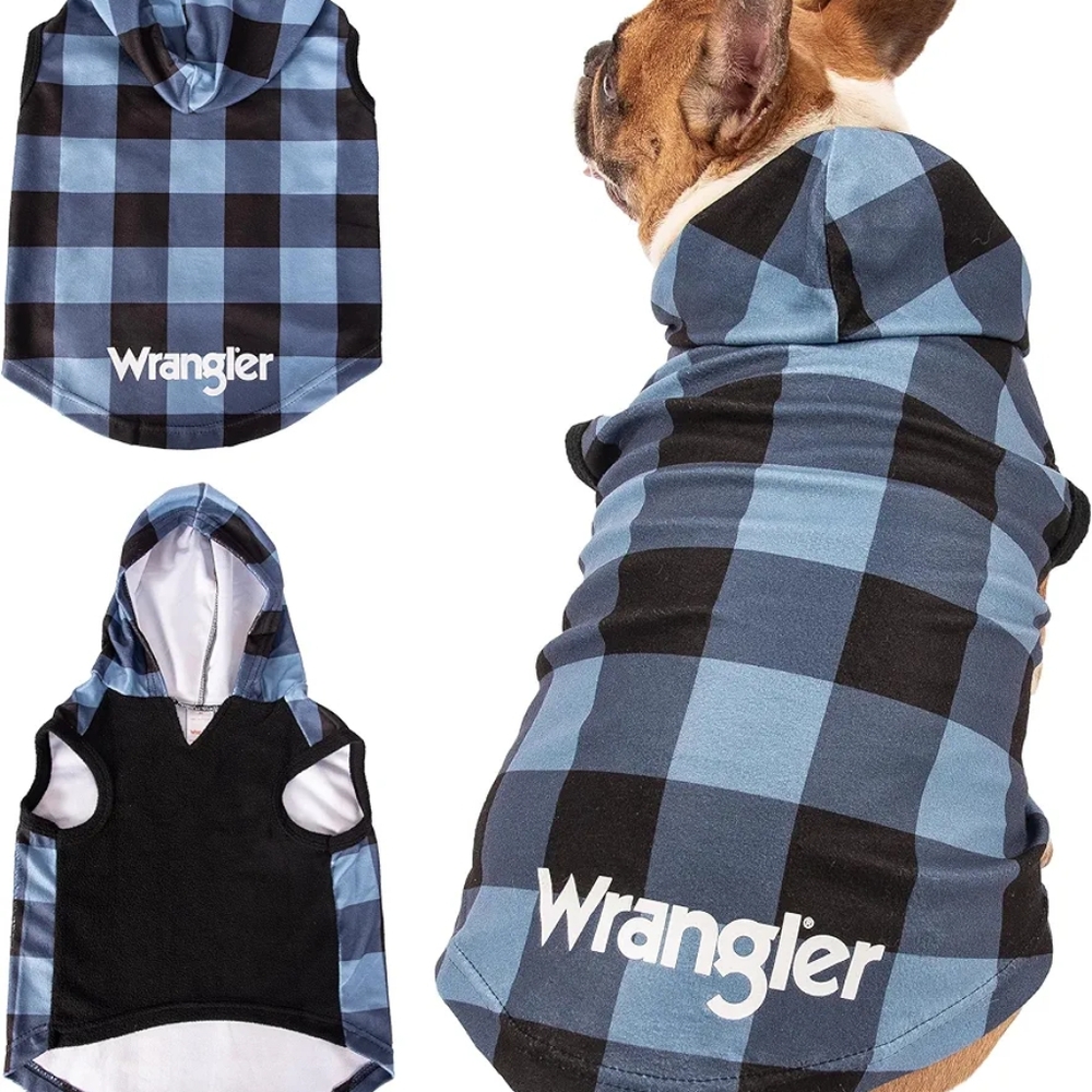 Wrangler Dog Hoodie – Fleece Dog Sweater with Leash Hole, Cold Winter Dog Sweats